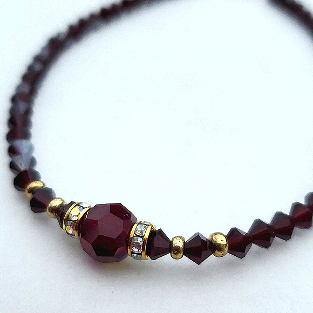 Ankle Bracelet Made of Swarovski Crystals Garnet Color Size 10'